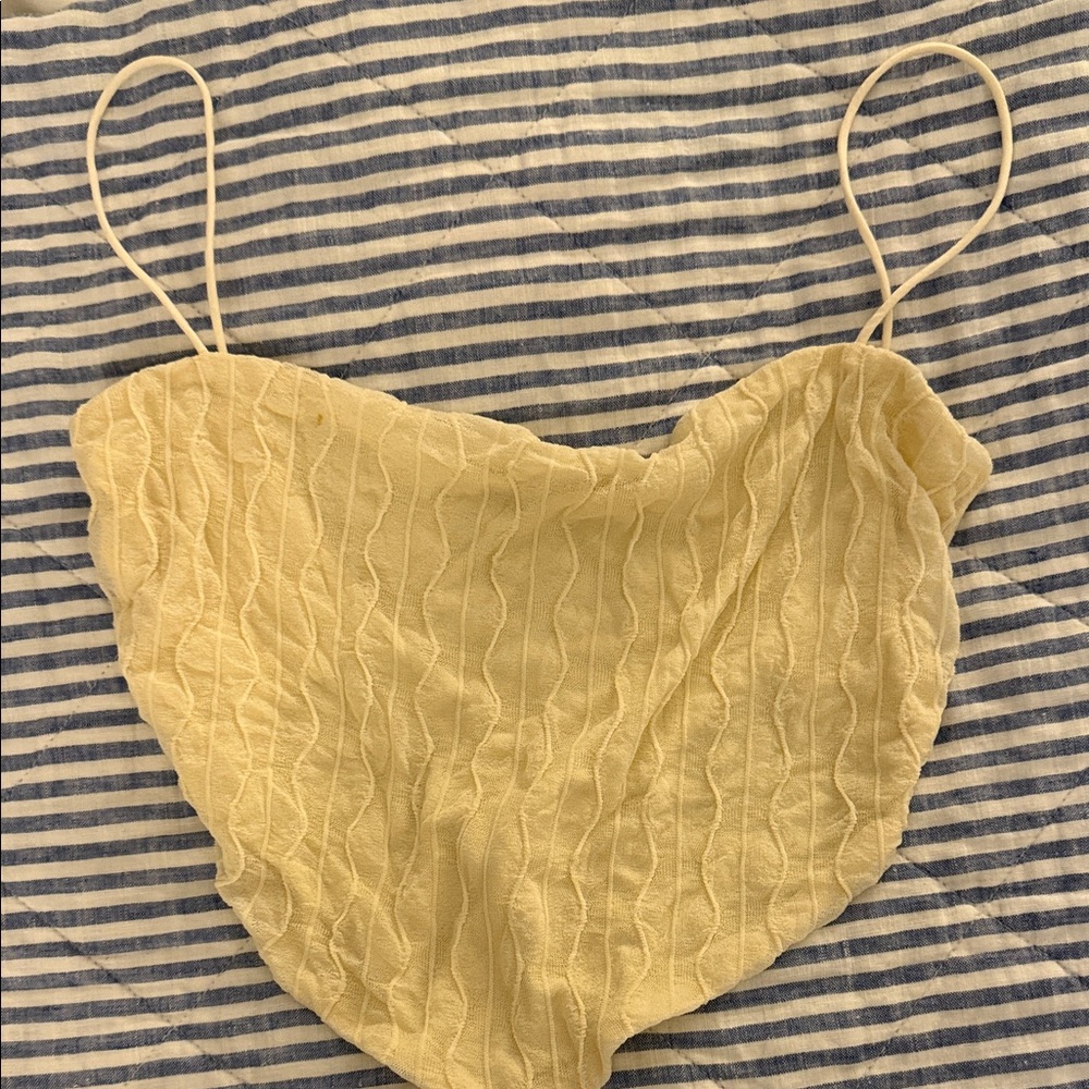 Sabo skirt butter Yellow Ruched Spaghetti Strap Top